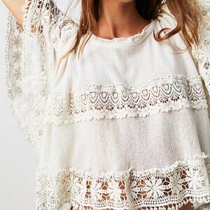 Free People Haut Sweet Street Blouse Top Crochet Lace Ivory L